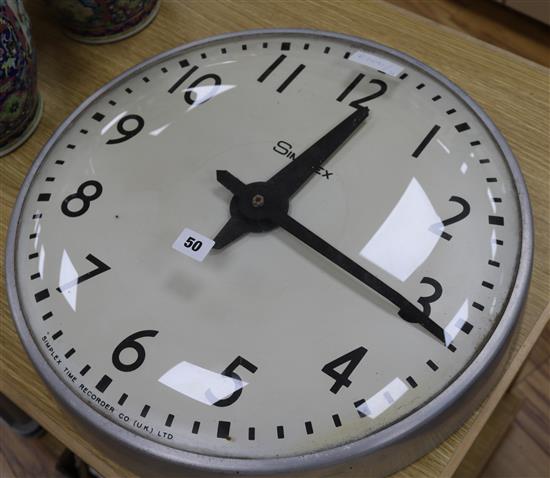 A Simplex time recorder clock diameter 48cm